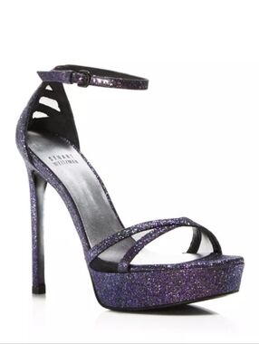 STUART WEITZMAN Tizyou Glitter Ankle Strap Platform  Sandals Heels Purple US 10